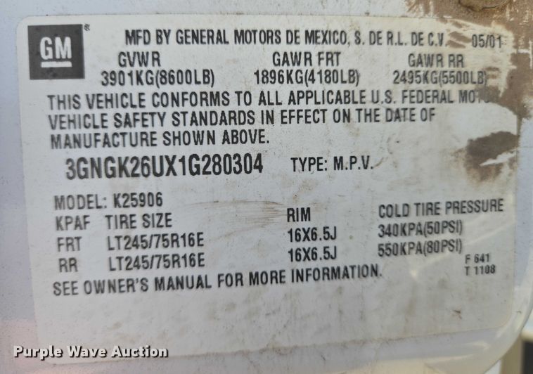 image for item EN8230 2001 Chevrolet  Suburban K2500 SUV