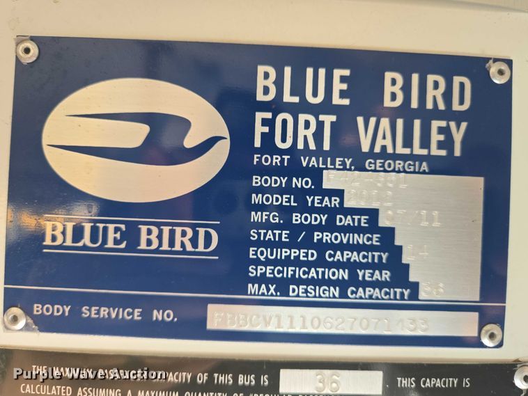 image for item EN8247 2012 Blue Bird Vision school bus