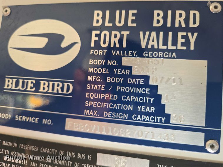 image for item EN8247 2012 Blue Bird Vision school bus