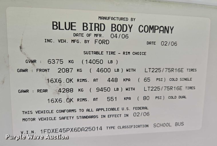 image for item EN8249 2006 Ford E450 school bus