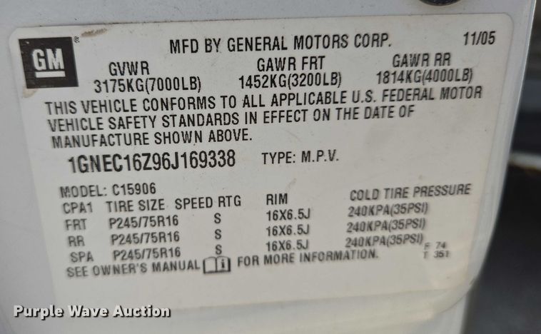 image for item EN8262 2006 Chevrolet Suburban 1500 SUV