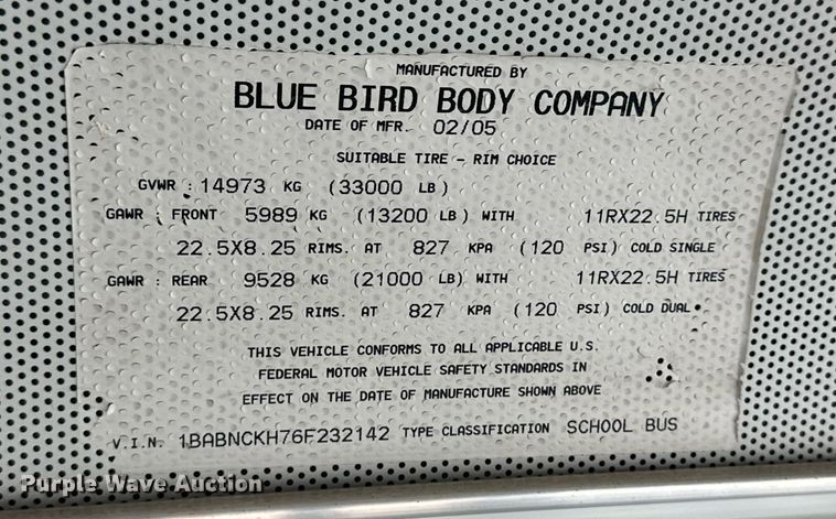 image for item EQ4854 2006 Blue Bird All American FE school bus