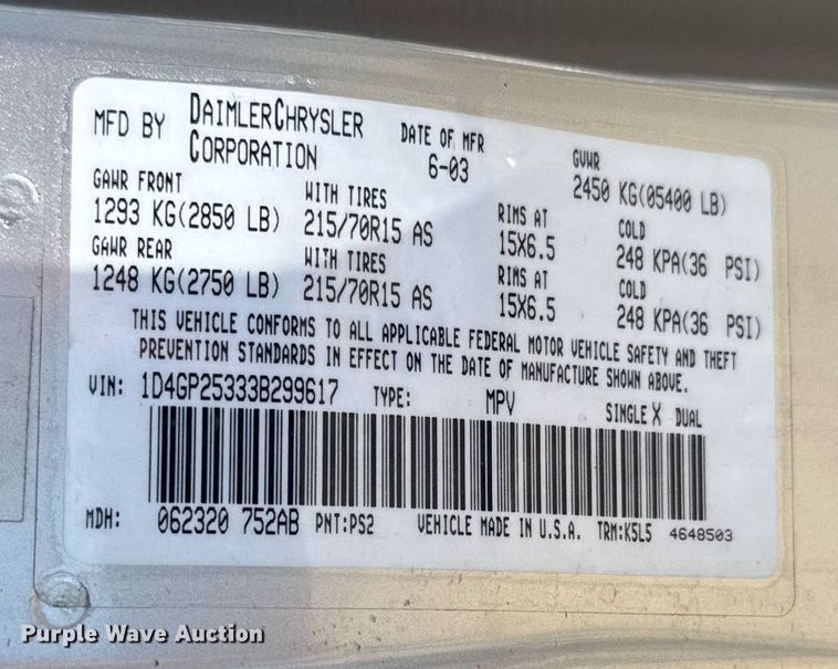 image for item ER2108 2003 Dodge Caravan van