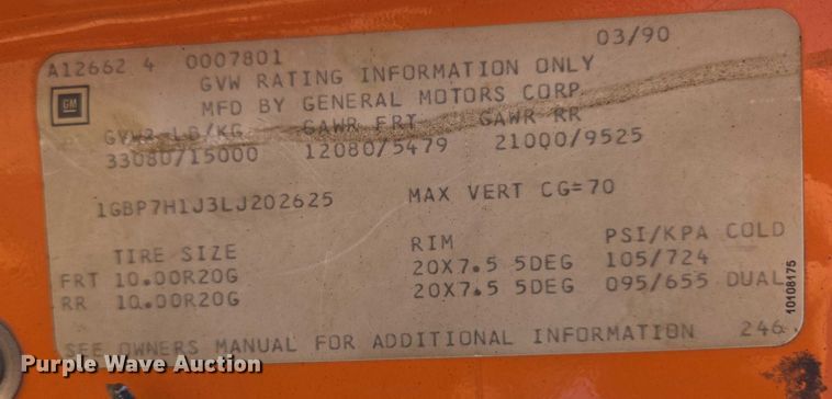 image for item ER5450 1990 Chevrolet C70 dump truck