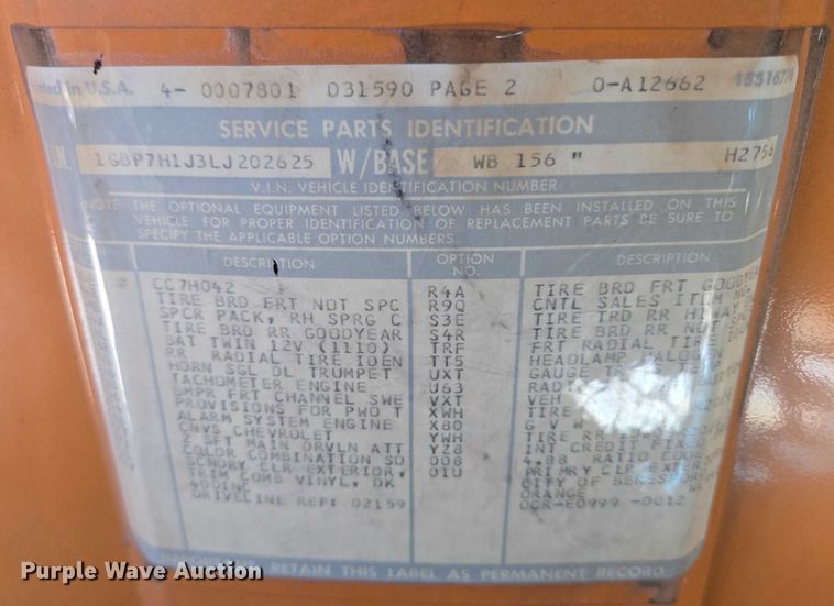 image for item ER5450 1990 Chevrolet C70 dump truck