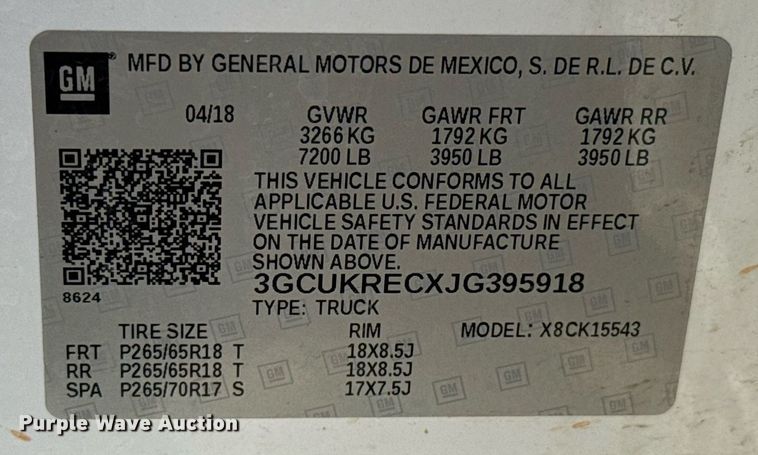 image for item HI9293 2018 Chevrolet Silverado 1500 Crew Cab pickup truck