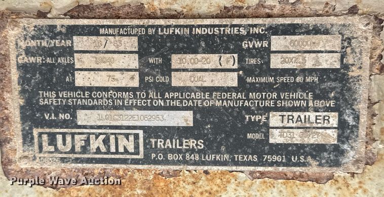 image for item HI9309 1984 Lufkin TD31 30/27 end dump trailer