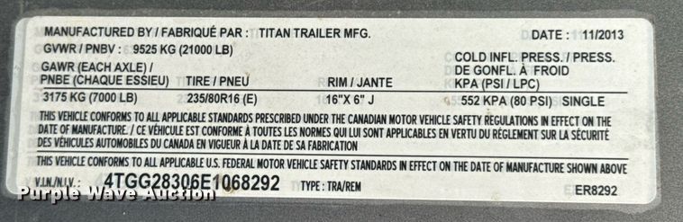 image for item DU9315 2014 Titan livestock trailer