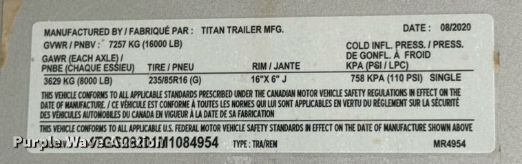 image for item DU9316 2021 Titan livestock trailer