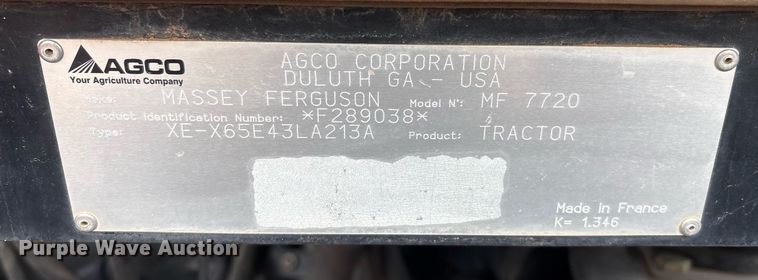 image for item EL2165 2016 Massey Ferguson 7720 MFWD tractor