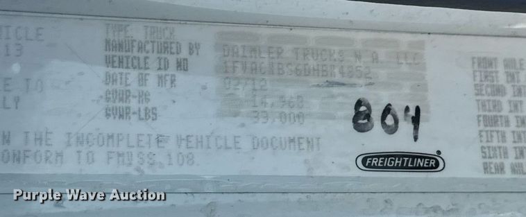 image for item DH8629 2013 Freightliner Business Class M2 box truck