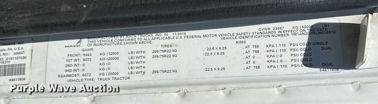 image for item DH8662 2020 Mack Anthem AN64T semi truck