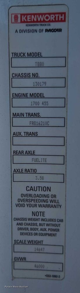 image for item DH8669 2016 Kenworth T880 semi truck