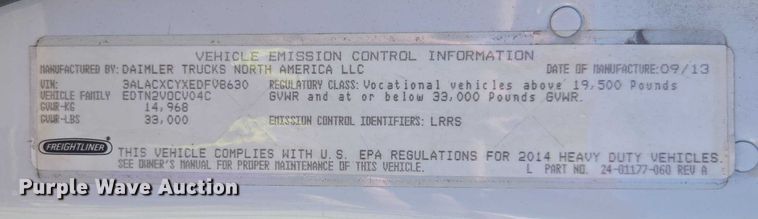 image for item DH8684 2014 Freightliner Business Class M2 box truck