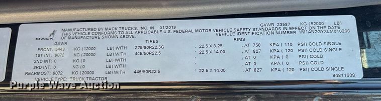 image for item DH8688 2020 Mack Anthem AN64T semi truck