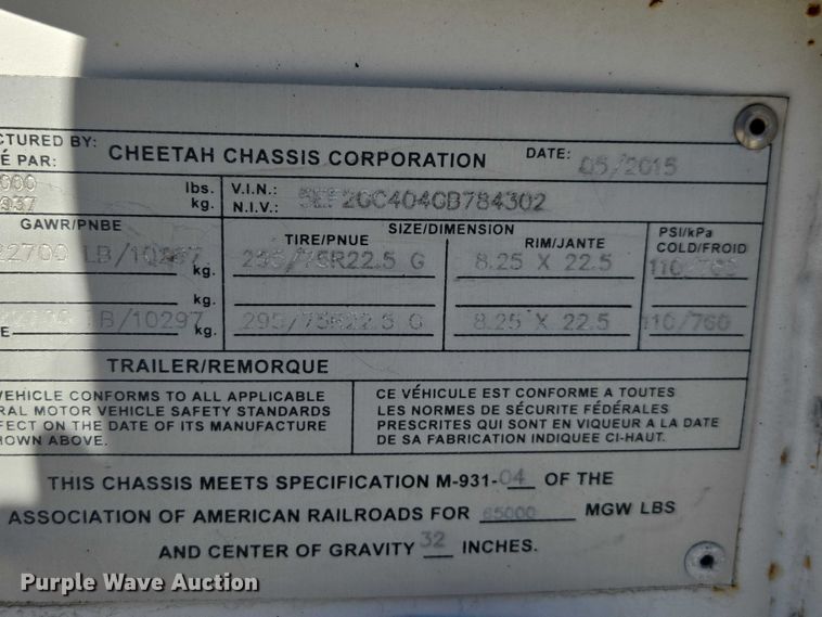 image for item DH8693 2016 Cheetah container trailer