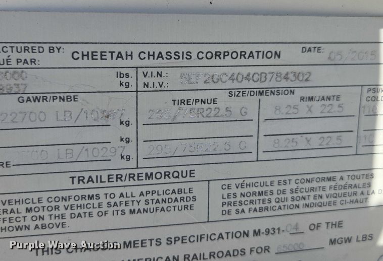 image for item DH8693 2016 Cheetah container trailer