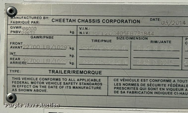 image for item DH8698 2015 Cheetah container trailer