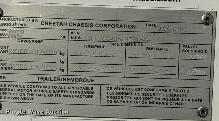 image for item DH8698 2015 Cheetah container trailer