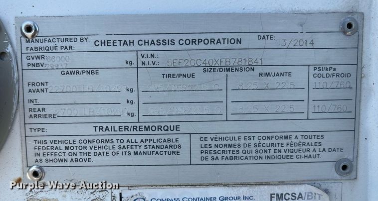 image for item DH8704 2015 Cheetah container trailer
