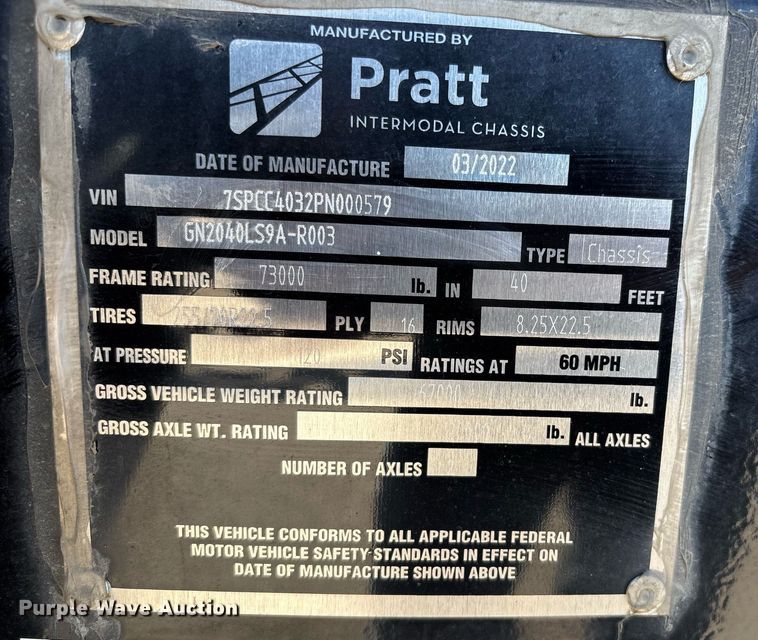 image for item DH8706 2023 Pratt GN2040LS9A-R003 container trailer