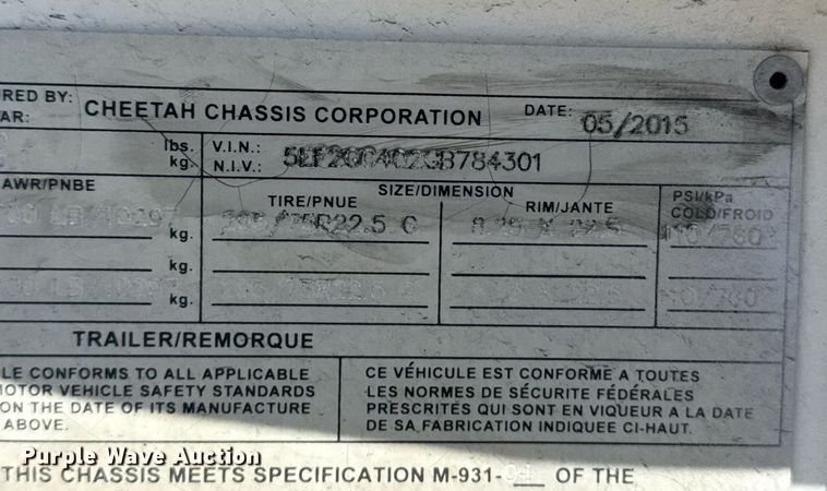 image for item DH8716 2016 Cheetah FB container trailer