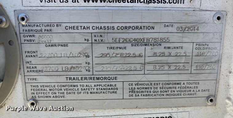 image for item DH8717 2015 Cheetah FB container trailer