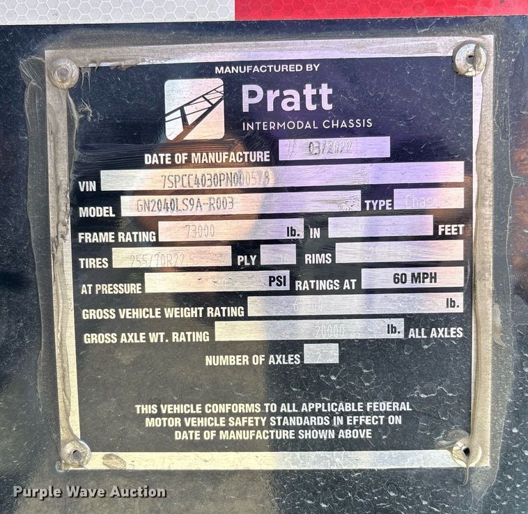 image for item DH8718 2023 Pratt GN2040LS9A-R003 container trailer