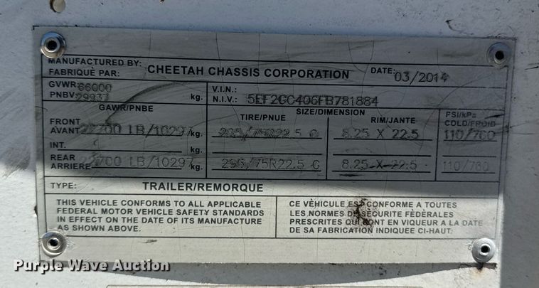 image for item DH8721 2015 Cheetah container trailer