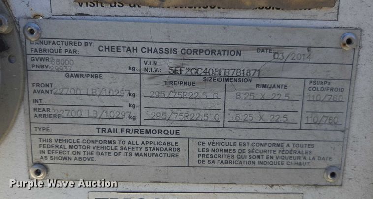 image for item DH8722 2015 Cheetah FB container trailer