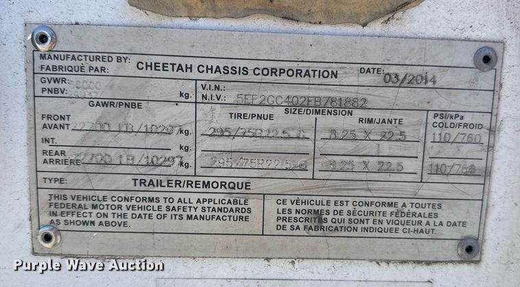 image for item DH8725 2015 Cheetah FB container trailer