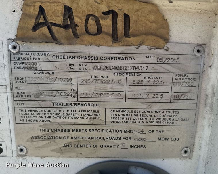image for item DH8726 2016 Cheetah container trailer