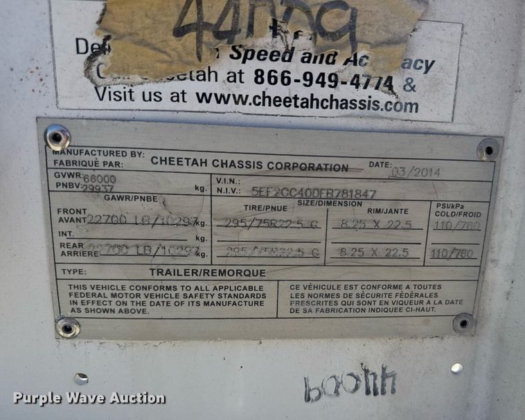 image for item DH8727 2015 Cheetah FB container trailer