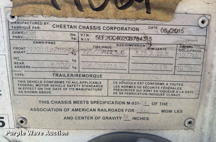 image for item DH8728 2016 Cheetah FB container trailer