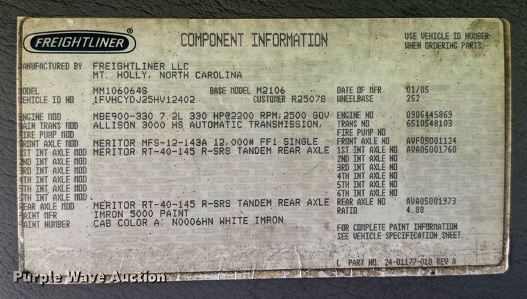 image for item DI9394 2005 Freightliner Business Class M2 truck cab and chassis