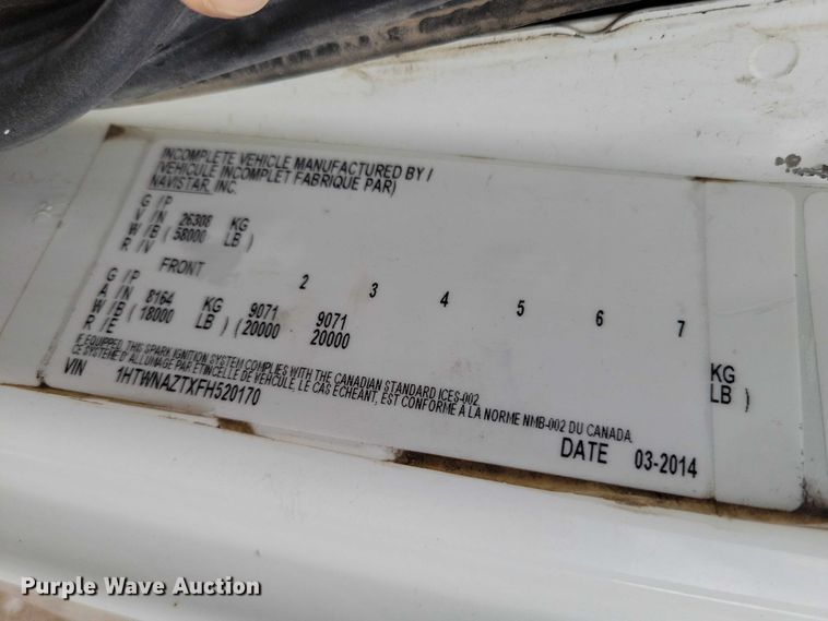 image for item DX7155 2015 International  7500 truck cab and chassis