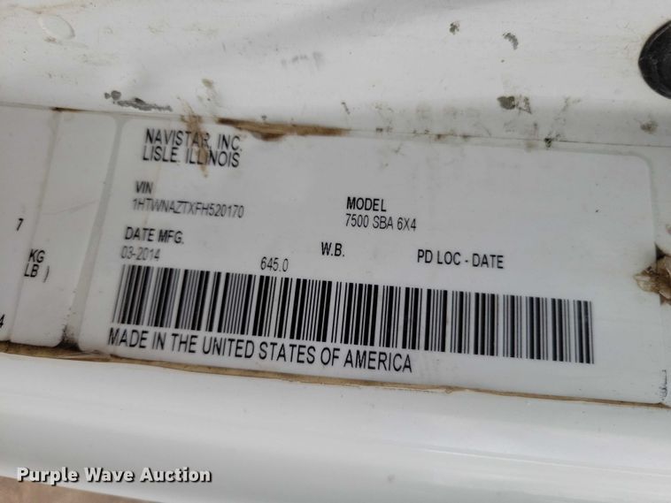 image for item DX7155 2015 International  7500 truck cab and chassis