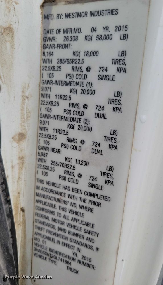 image for item DX7156 2016 International  7600 truck cab and chassis