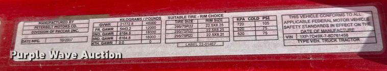 image for item DY0256 2008 Peterbilt 387 semi truck