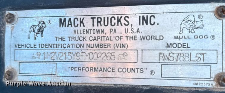 image for item DZ8661 1985 Mack RWS788LST semi truck