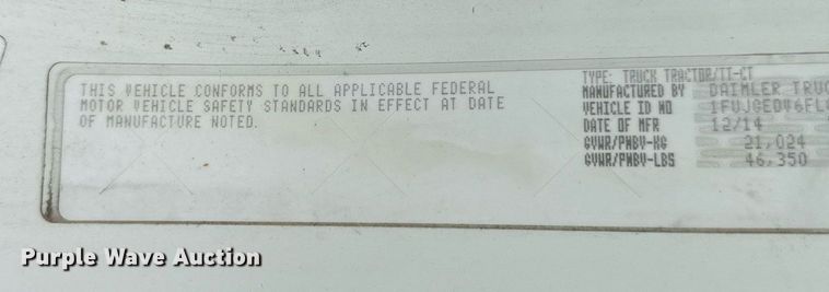 image for item EB2639 2015 Freightliner Cascadia 125 semi truck