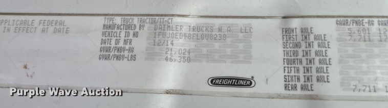 image for item EB2701 2015 Freightliner Cascadia 125 semi truck