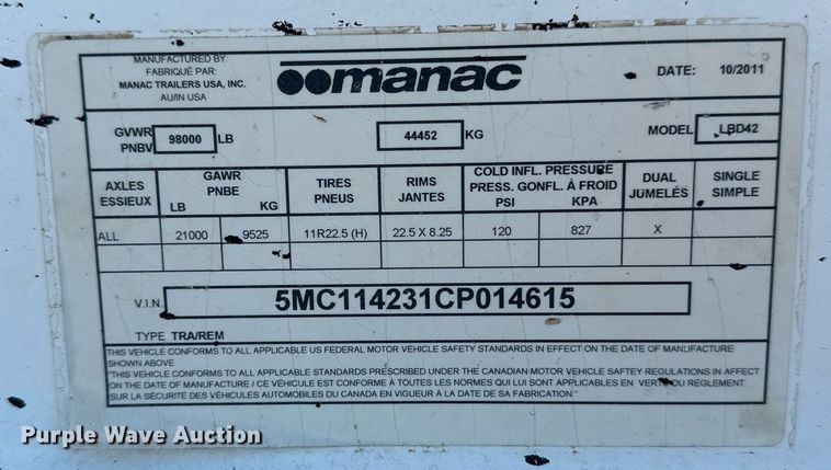 image for item EB2726 2012 Manac LBD42 bottom dump trailer