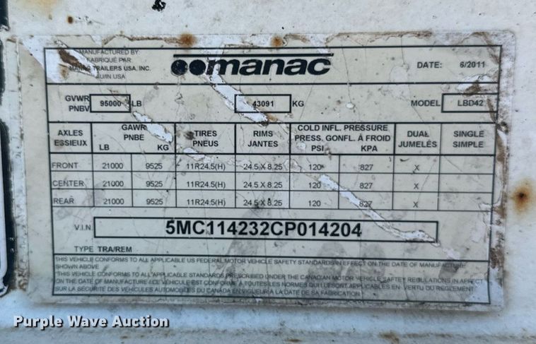 image for item EB2727 2012 Manac LBD42 bottom dump trailer