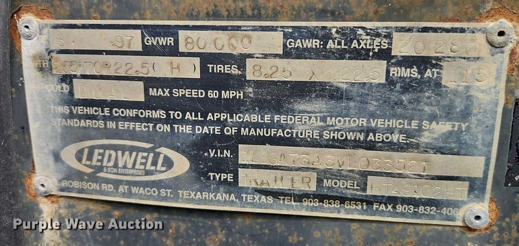 image for item EB8088 1997 Ledwell HT49102HT drop deck hydraulic tail equipment trailer