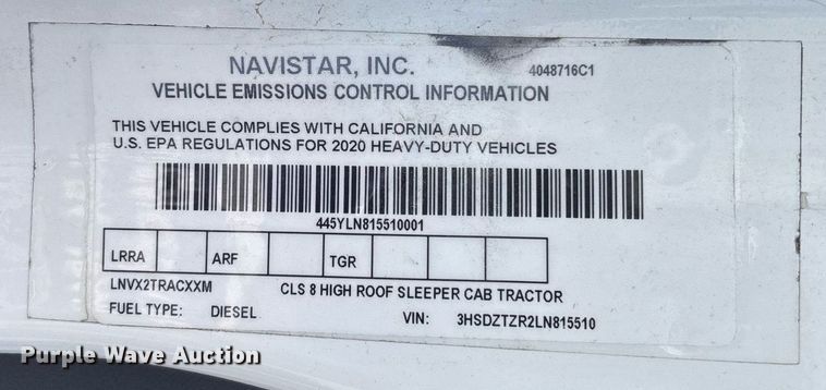 image for item EC3587 2020 International LT625 semi truck