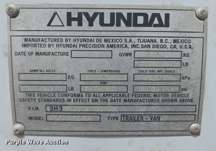 image for item EC4314 2001 Hyundai Translead Trailers dry van trailer