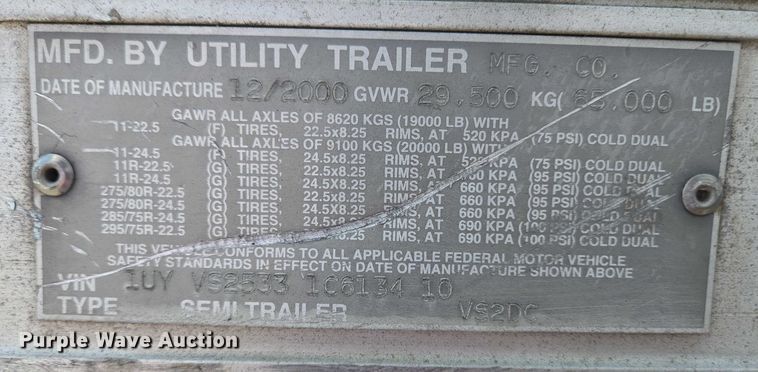 image for item EC4315 2001 Utility MFG S25 dry van trailer