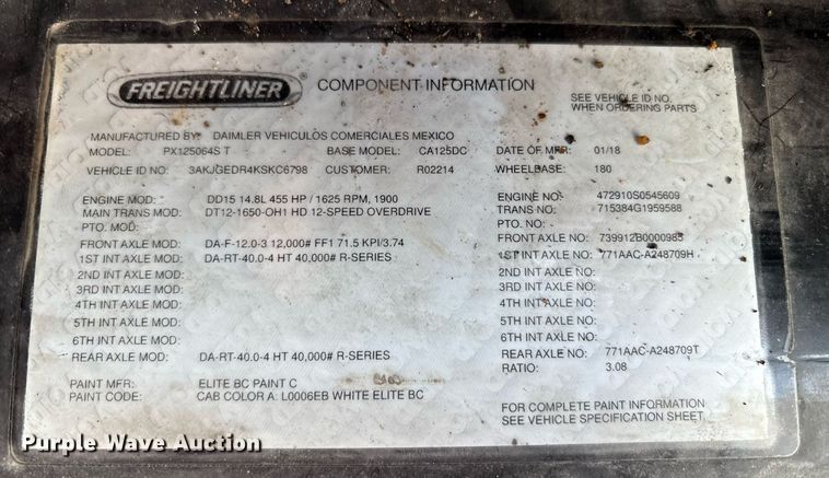 image for item EC4350 2019 Freightliner Cascadia 125 semi truck