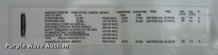 image for item EC4350 2019 Freightliner Cascadia 125 semi truck